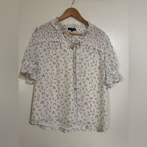 Pleione Floral White Smocked Blouse Small dainty feminine spring